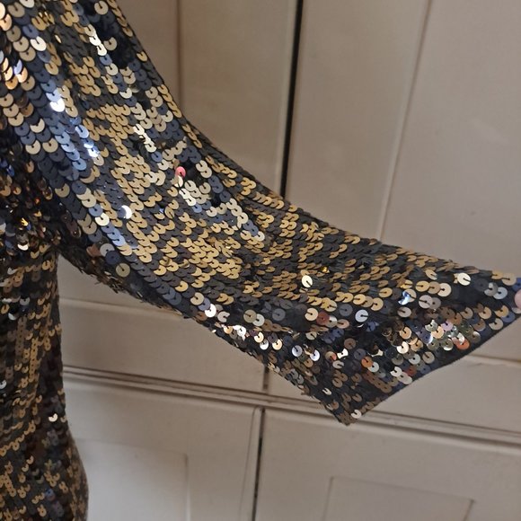 525 America Women's Gold and Olive Green Sequin Open Front Cardigan Size Large - Picture 4 of 10